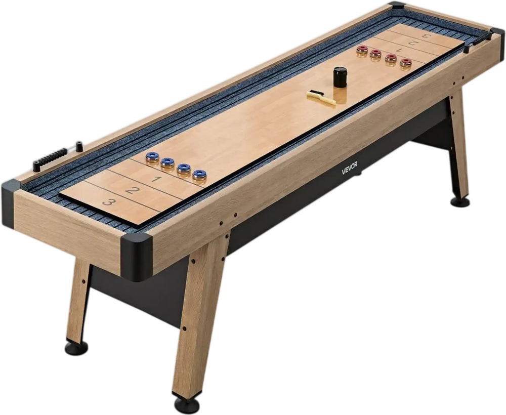VEVOR 9 ft Shuffleboard Table, Scratch-Resistant Playfield for Smooth, Fast Puck Action, Pedestal Legs with Levelers for Optimum Stability, Shuffle Board w/ 8 Pucks, Wax, Brush, for Family Game Room