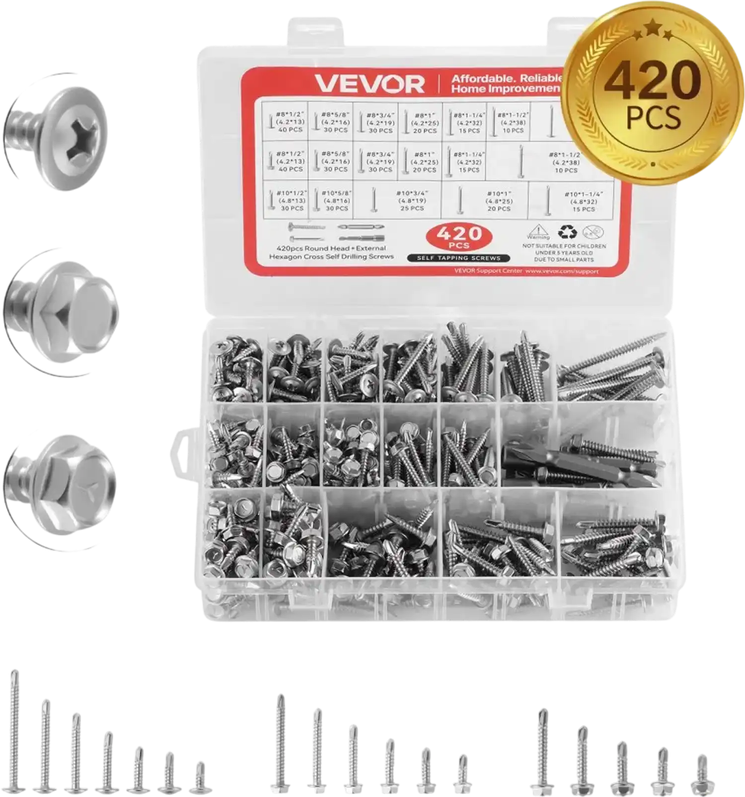 Vevor Self-Drilling Screws 420-Pc Stainless Steel Assortment Kit for Metal and Wood New