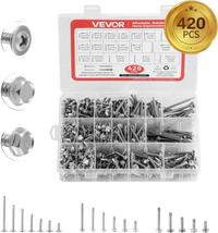VEVOR 420 PCS Self Drilling Screws, Stainless Steel #8 #10 Sheet Metal Screw Assortment Kit for Metal and Wood, Phillips Truss Head & Hex Head Self Tapping Screws, Length 1/2 Inch to 2 Inch, Silver