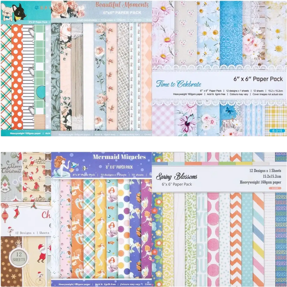 VEVOR Scrapbook Paper, 72 Sheets, 6 x 6 in Mixed Special Paper for VEVOR Die Cutting and Embossing Machine, Vibrant Color, Patterned Design for Decorations, Scrapbooking, Card Making, and DIY Crafting