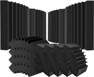 VEVOR Acoustic Foam Panels, 4 Pack 16.5 x 6.3 x 12 inches, Adhesive High Density Soundproof Wall Panels,Fire-Resistant Acoustic Panel,Sound Dampening Absorbing Panel for Studio Wall and Ceiling,Black