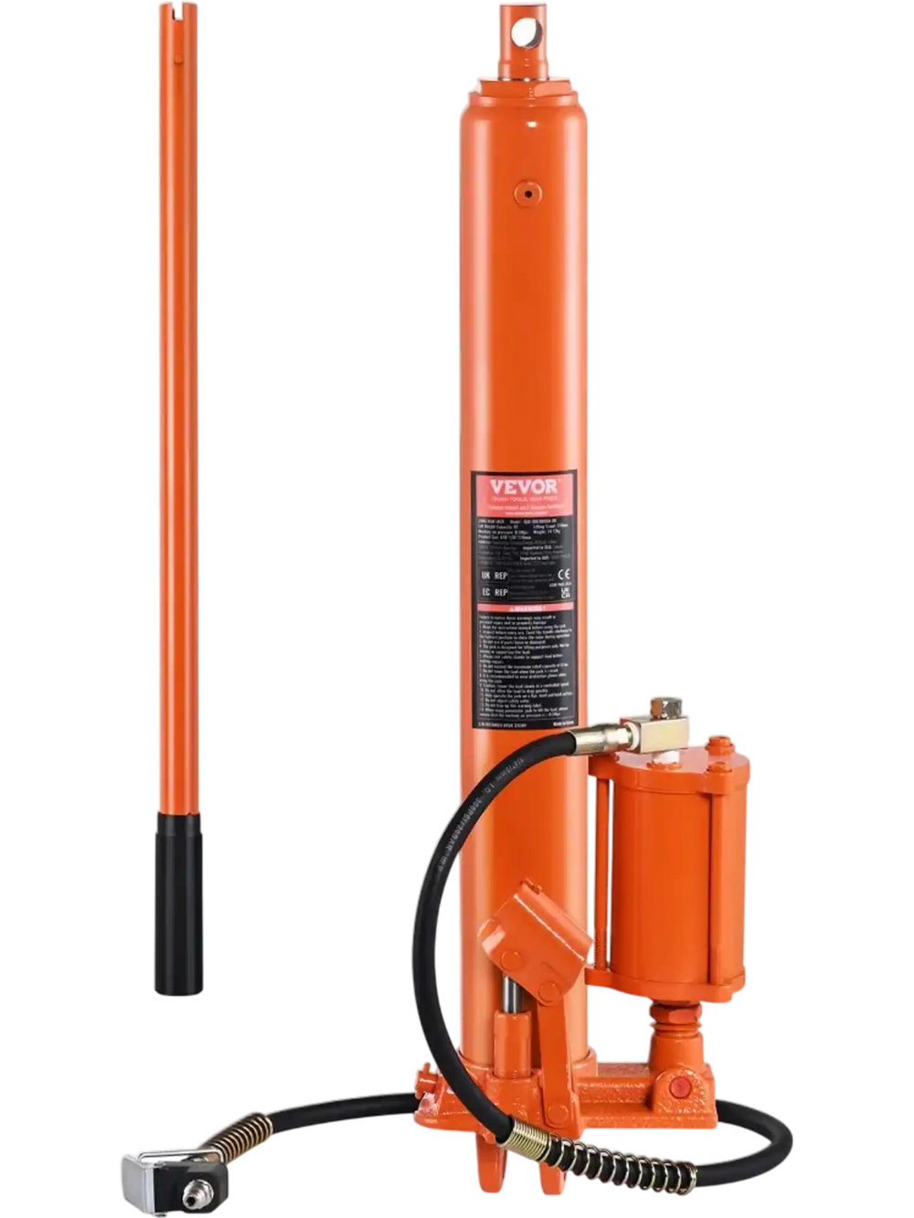 VEVOR Hydraulic Long Ram Jack, 8 Ton Engine Hoist Cylinder with Air Pump and Single Piston Pump, Hydraulic Ram Cylinder Clevis Base for Engine Lift Hoists, Garage/Shop Cranes, Mechanical, Farm