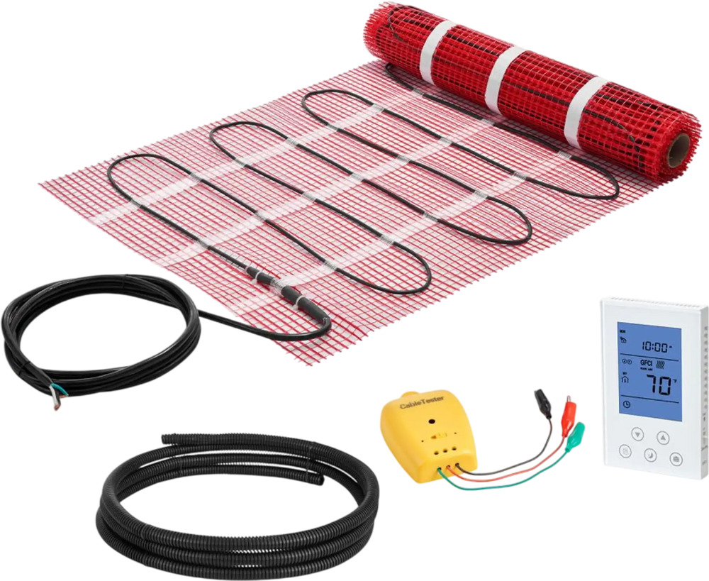 VEVOR 15 sqft Self-Adhesive Mesh Floor Heating Mat System, 120V Electric Radiant Heated Floor System, with Smart Control Thermostat & Alarm, Easy Installation for Tile, Stone, Vinyl
