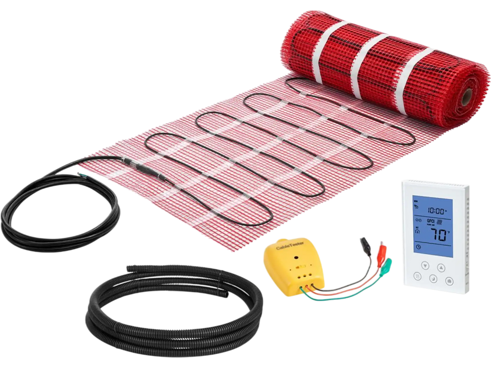 VEVOR 90 sqft Self-Adhesive Mesh Floor Heating Mat System, 120V Electric Radiant Heated Floor System, with Smart Control Thermostat & Alarm, Easy Installation for Tile, Stone, Vinyl