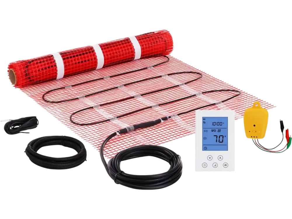 VEVOR Floor Heating Mat,10 Sq.ft. 14℉-113℉ Electric Radiant Floor Heated Warm System with Digital Floor Sensing Thermostat, 110-120V  Includes Installation Monitor, Adhesive Back for Easy Installation