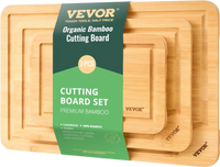 VEVOR Cutting Board, 3 Pieces, Premium Versatile Bamboo Cutting Board with Food-Grade Oil and Juice Groove,Sturdy & Durable Chopping Board with Built-in Handle, Fit for Display, Chopping & Serving