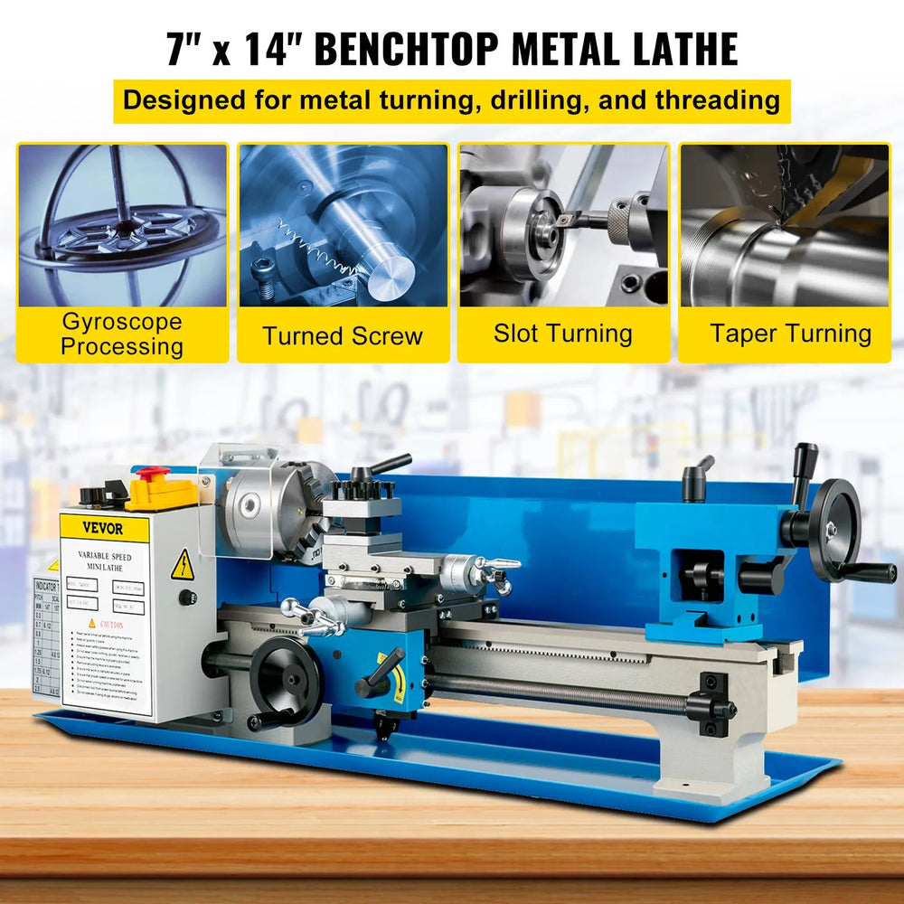 Vevor Metal Lathe 7" x 14" Variable Speed 0-2250 RPM with 4" 3-Jaw Chuck New