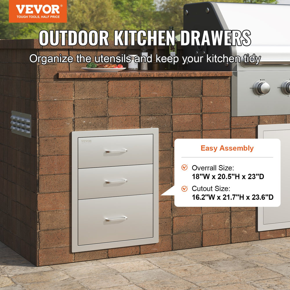 Vevor Outdoor Kitchen Drawers 18" x 20.5" x 23" Triple Access Stainless Steel New