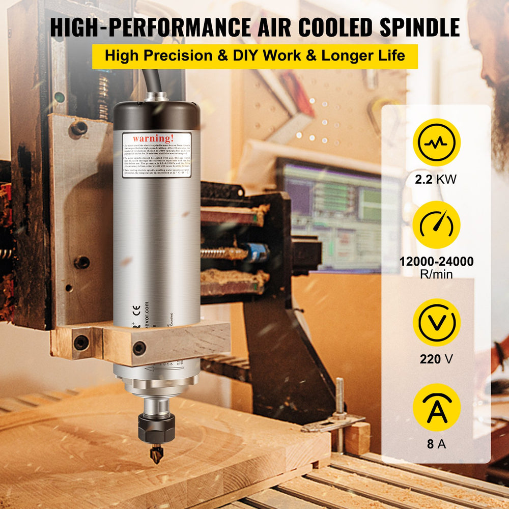 Vevor Spindle Motor Air Cooled with ER20 Collet for CNC Router 2.2kW 24000 RPM 220V New