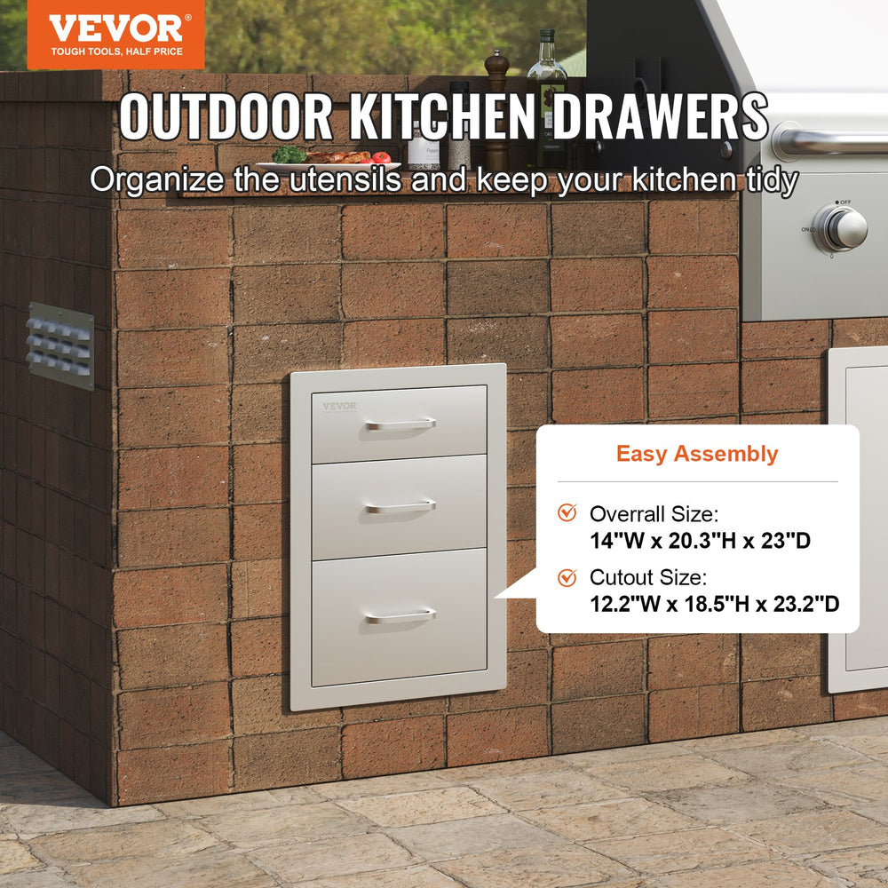 Vevor Outdoor Kitchen Drawers 14" x 20.3" x 23" Triple Access Stainless Steel New