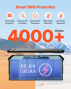 Vevor LiFePO4 Lithium Battery 24V 100Ah Built-in 50A BMS 2560Wh Bluetooth New