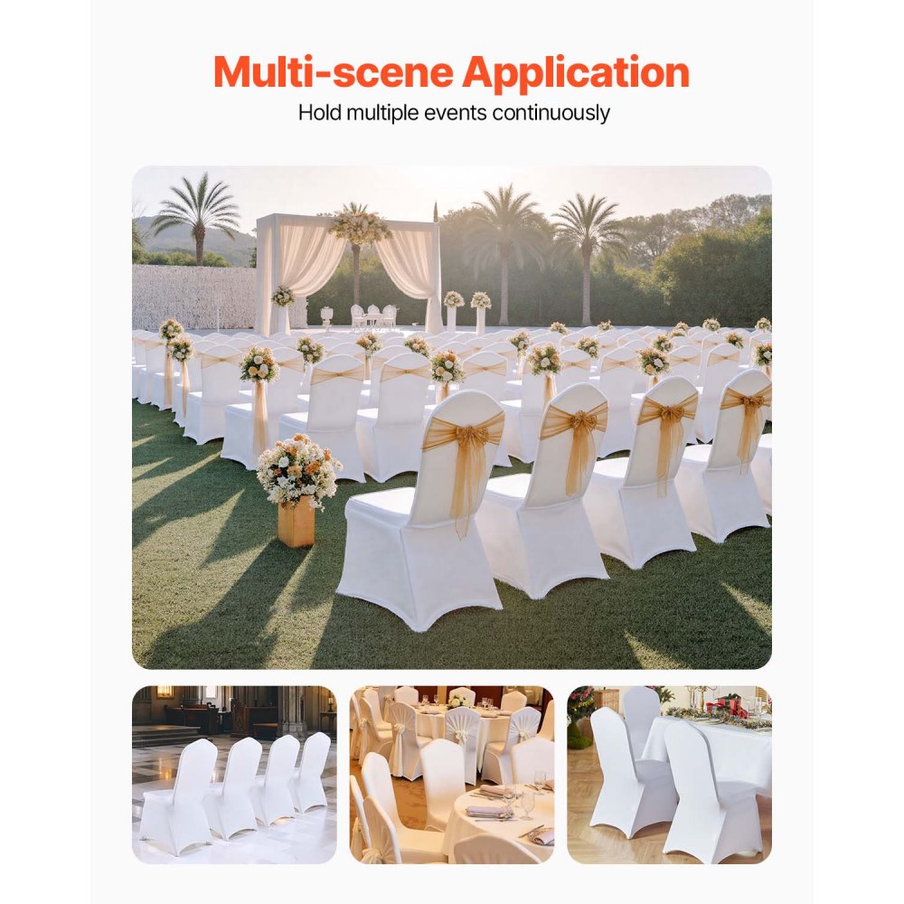 VEVOR Stretch Spandex Folding Chair Covers, Universal Fitted Chair Cover, Removable Washable Protective Slipcovers, for Wedding, Holiday, Banquet, Party, Celebration, Dining (100PCS White)