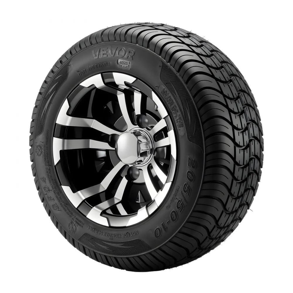 VEVOR Golf Cart Wheels, 10" 205/50-10 Black Aluminum Alloy Golf Cart Tires and Wheels Combo (Set of 4) Fit Club Car, EZGO, Yamaha, 4 Ply Rubber 4-Lug Lawn Mower Tires & Rims, 675 lbs Load, All-Terrain