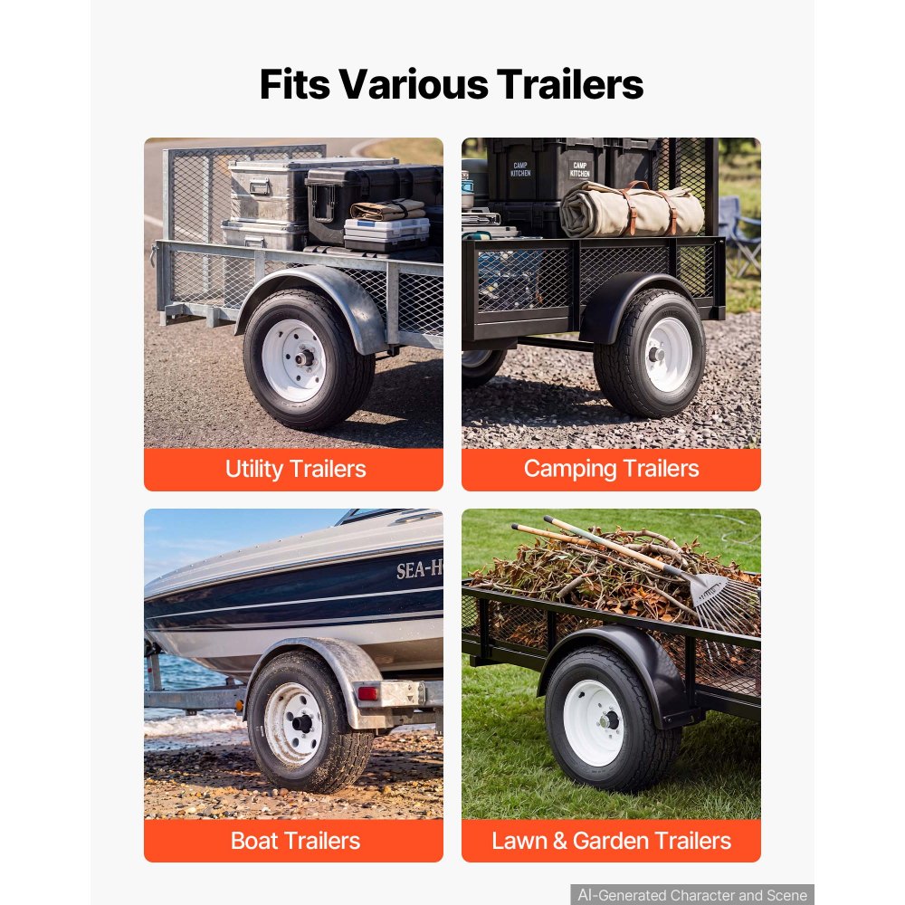VEVOR 2-Pack Trailer Tire Rim Assembly 20.5x8-10 with 5 Lug on 4.5 in PCD, 6 Ply Load Range C Trailer Tire on 10" White Rims, 2.8 in Center Bore, Max Load 1100LBS 50PSI for Utility/Boat/Camper Trailers