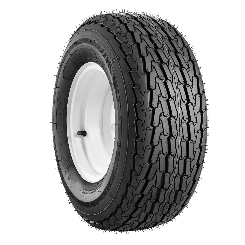 VEVOR 2-Pack Trailer Tire Rim Assembly 20.5x8-10 with 5 Lug on 4.5 in PCD, 6 Ply Load Range C Trailer Tire on 10" White Rims, 2.8 in Center Bore, Max Load 1100LBS 50PSI for Utility/Boat/Camper Trailers