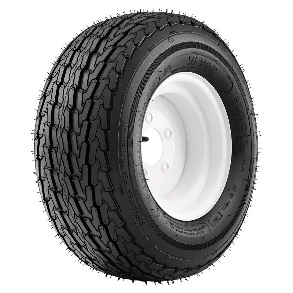 VEVOR 2-Pack Trailer Tire Rim Assembly 20.5x8-10 with 5 Lug on 4.5 in PCD, 6 Ply Load Range C Trailer Tire on 10" White Rims, 2.8 in Center Bore, Max Load 1100LBS 50PSI for Utility/Boat/Camper Trailers