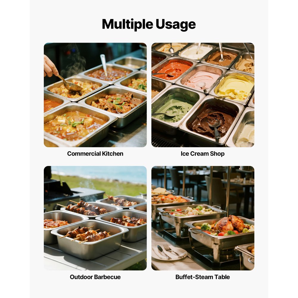 VEVOR 6 Pack Stainless Steam Hotel Pans, 1/2 Size Table Steam Pan, 4 Inch Deep Anti Jam Restaurant Supplies Reusable Rustproof Catering Storage for Home, Party, Restaurant, Hotel, Buffet