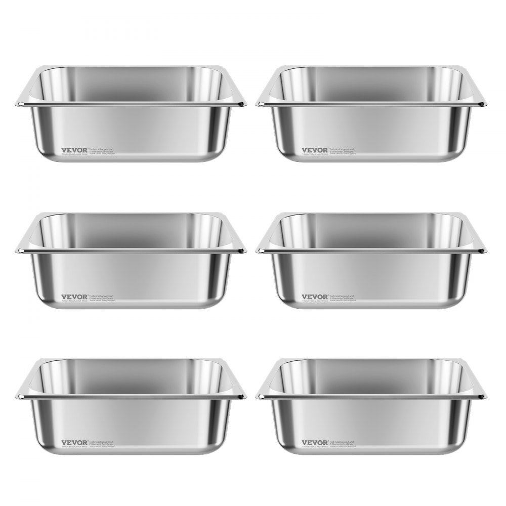 VEVOR 6 Pack Stainless Steam Hotel Pans, 1/2 Size Table Steam Pan, 4 Inch Deep Anti Jam Restaurant Supplies Reusable Rustproof Catering Storage for Home, Party, Restaurant, Hotel, Buffet