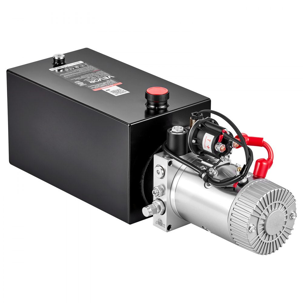 VEVOR 10 Quart Hydraulic Pump, Single Acting Dump Trailer Pump, 3200PSI Max Relief Pressure, 0.91 GPM Flow Rate, DC12V 1.6KW Hydraulic Power Unit for Dump Trailer Car Lifting (Horizontal Installation)