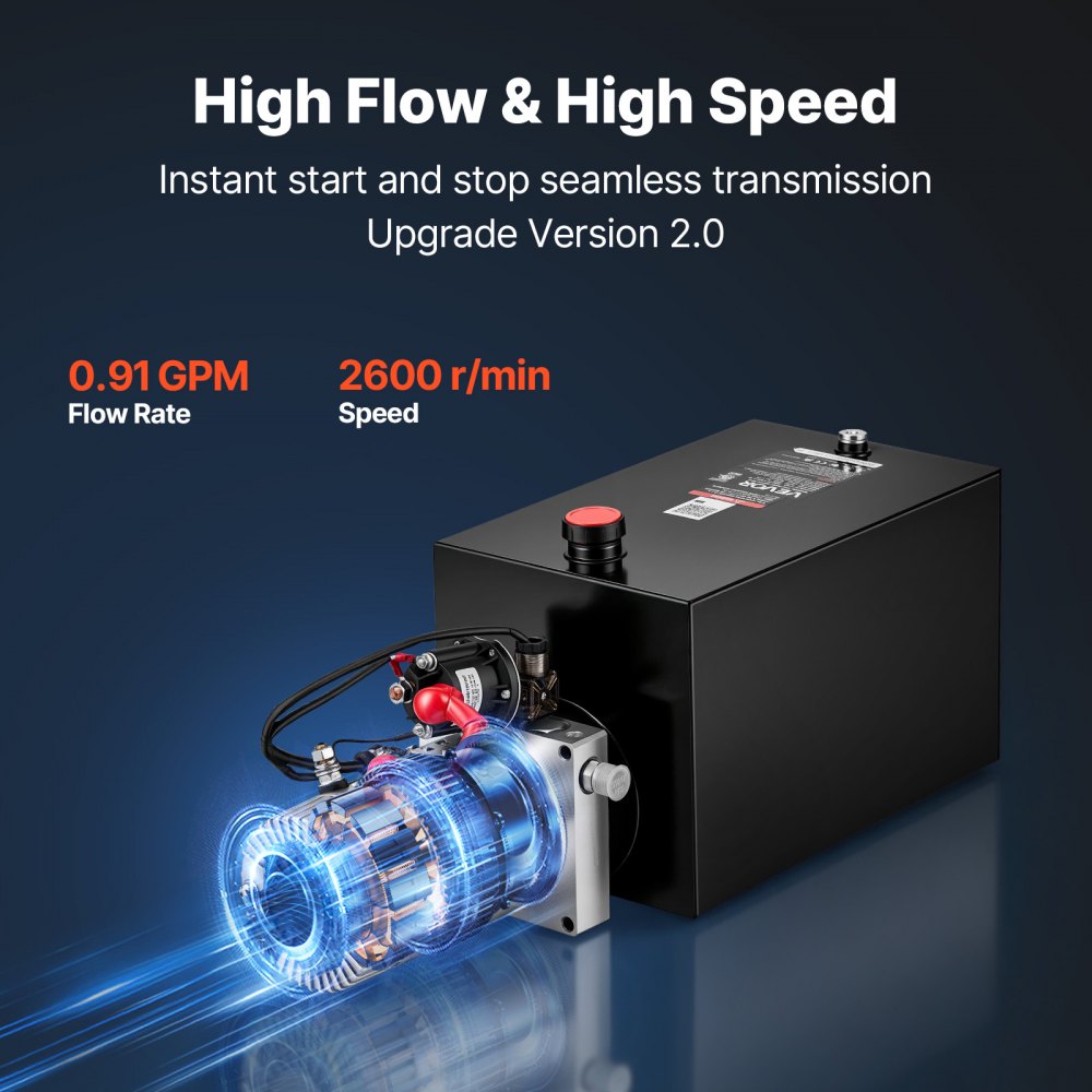 VEVOR 15 Quart Hydraulic Pump, Single Acting Dump Trailer Pump, 3200PSI Max Relief Pressure, 0.91 GPM Flow Rate, DC12V 1.6KW Hydraulic Power Unit for Dump Trailer Car Lifting (Horizontal Installation)