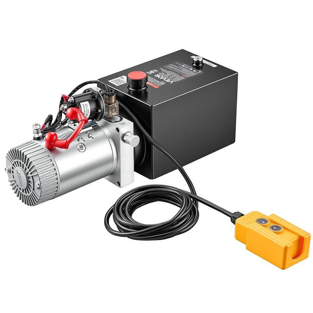 VEVOR 6 Quart Hydraulic Pump, Single Acting Dump Trailer Pump, 3200PSI Max Relief Pressure, 0.91 GPM Flow Rate, DC12V 1.6KW Hydraulic Power Unit for Dump Trailer Car Lifting (Horizontal Installation)