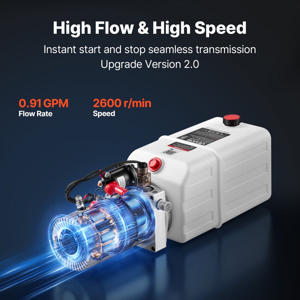VEVOR 7 Quart Hydraulic Pump, Single Acting Dump Trailer Pump, 3200PSI Max Relief Pressure, 0.91 GPM Flow Rate, DC 12V 1.6KW Hydraulic Power Unit for Dump Trailer Car Lifting (Horizontal Installation)
