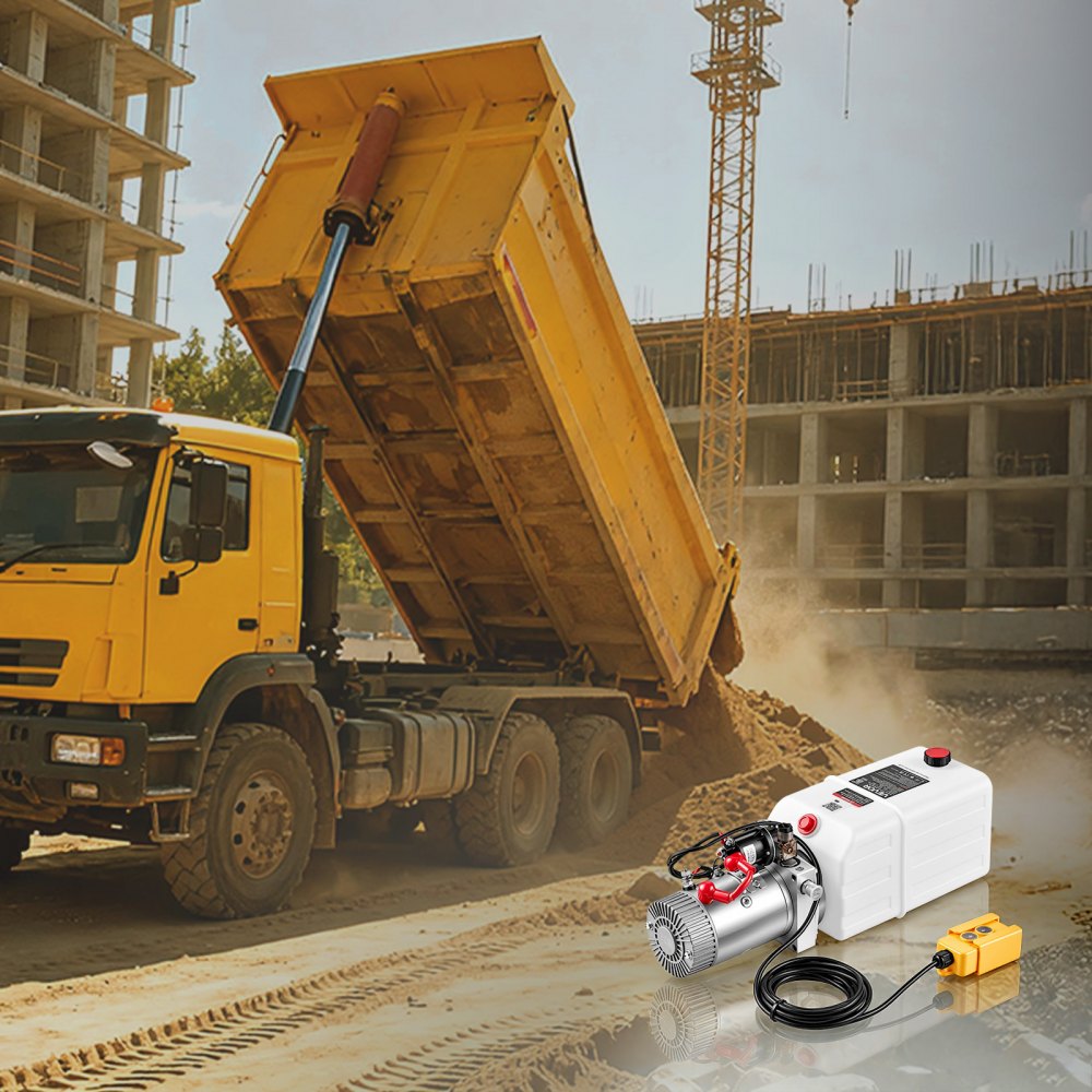 VEVOR 7 Quart Hydraulic Pump, Single Acting Dump Trailer Pump, 3200PSI Max Relief Pressure, 0.91 GPM Flow Rate, DC 12V 1.6KW Hydraulic Power Unit for Dump Trailer Car Lifting (Horizontal Installation)
