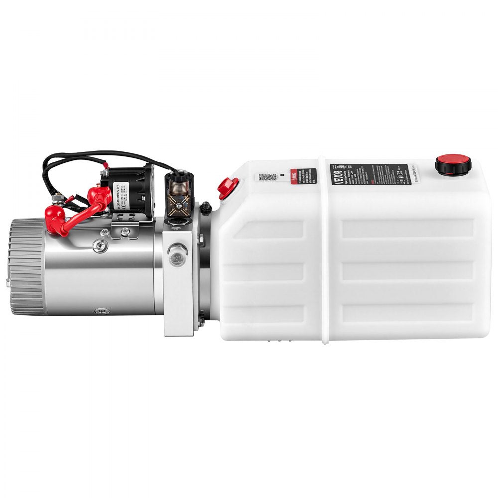 VEVOR 7 Quart Hydraulic Pump, Single Acting Dump Trailer Pump, 3200PSI Max Relief Pressure, 0.91 GPM Flow Rate, DC 12V 1.6KW Hydraulic Power Unit for Dump Trailer Car Lifting (Horizontal Installation)