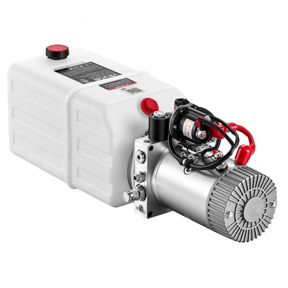 VEVOR 7 Quart Hydraulic Pump, Single Acting Dump Trailer Pump, 3200PSI Max Relief Pressure, 0.91 GPM Flow Rate, DC 12V 1.6KW Hydraulic Power Unit for Dump Trailer Car Lifting (Horizontal Installation)