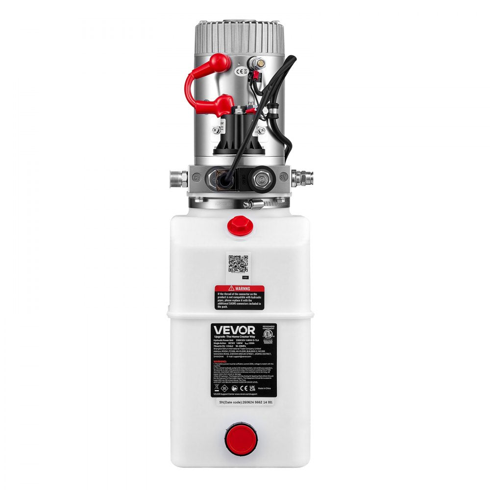 VEVOR 7 Quart Hydraulic Pump, Single Acting Dump Trailer Pump, 3200PSI Max Relief Pressure, 0.91 GPM Flow Rate, DC 12V 1.6KW Hydraulic Power Unit for Dump Trailer Car Lifting (Horizontal Installation)