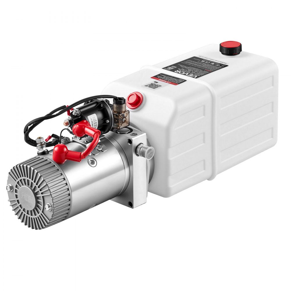 VEVOR 7 Quart Hydraulic Pump, Single Acting Dump Trailer Pump, 3200PSI Max Relief Pressure, 0.91 GPM Flow Rate, DC 12V 1.6KW Hydraulic Power Unit for Dump Trailer Car Lifting (Horizontal Installation)