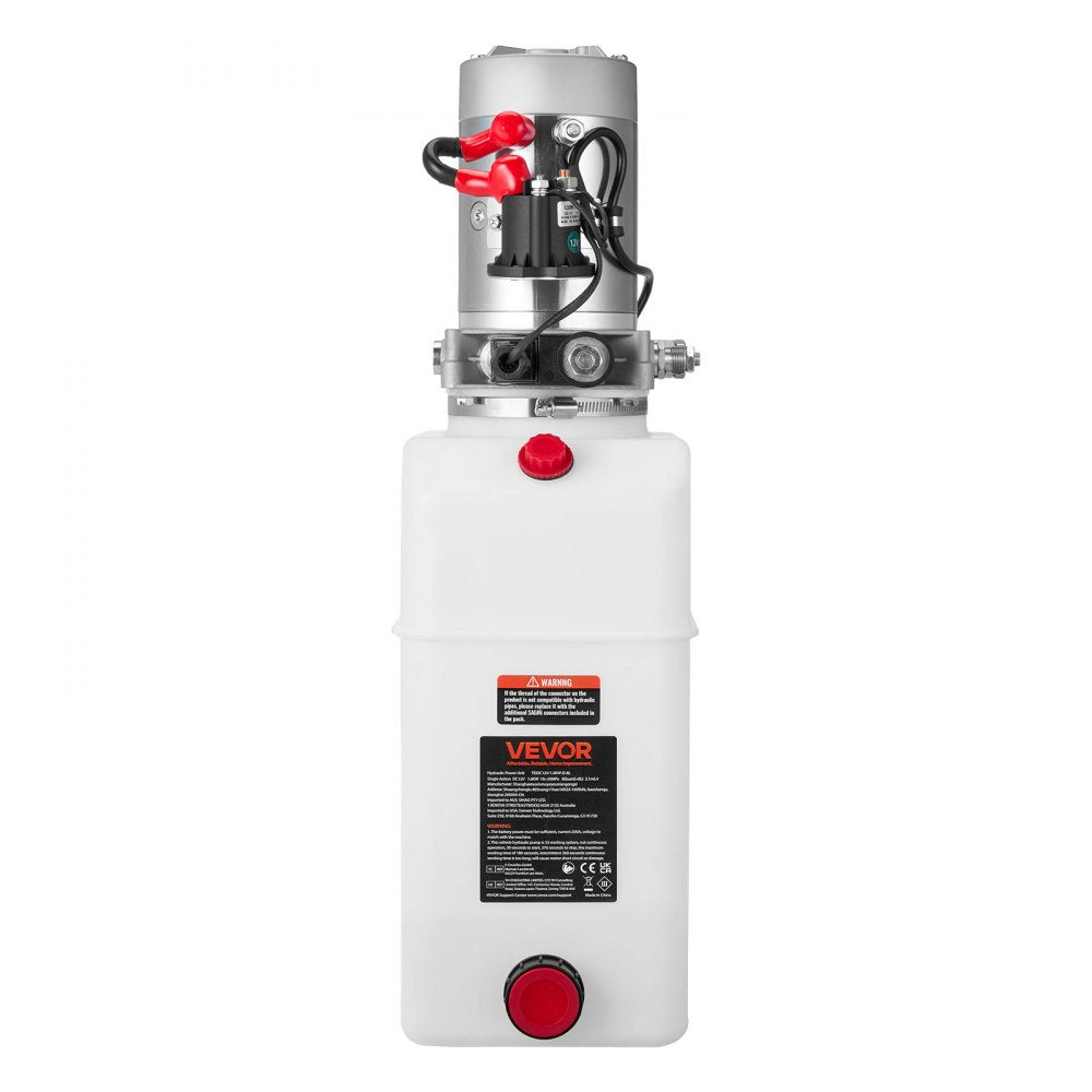 VEVOR 6 Quart Hydraulic Power Unit, Single Acting Dump Trailer Pump, 3200 PSI Max Relief Pressure & 0.91 GPM Flow Rate, DC 12V Hydraulic Pump with Metal Reservoir for Dump Trailer Car Lifting, White