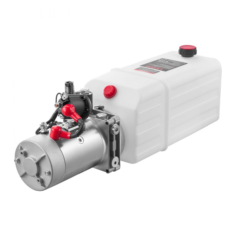VEVOR 6 Quart Hydraulic Power Unit, Single Acting Dump Trailer Pump, 3200 PSI Max Relief Pressure & 0.91 GPM Flow Rate, DC 12V Hydraulic Pump with Metal Reservoir for Dump Trailer Car Lifting, White