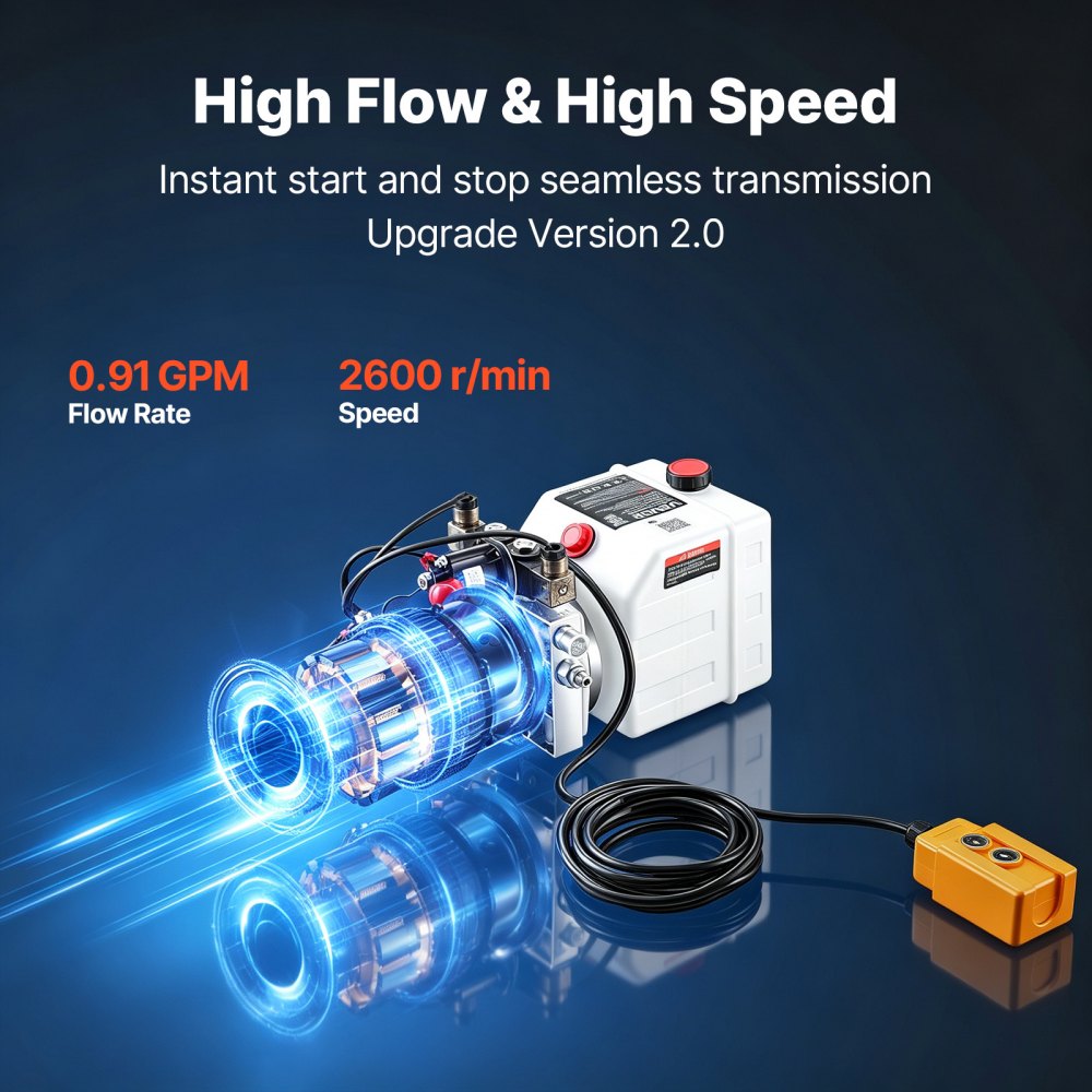 VEVOR 4 Quart Hydraulic Pump, Double Acting Dump Trailer Pump, 3200PSI Max Relief Pressure & 0.91 GPM Flow Rate, DC12V 1.6KW Hydraulic Power Unit for Dump Trailer Car Lifting (Horizontal Installation)