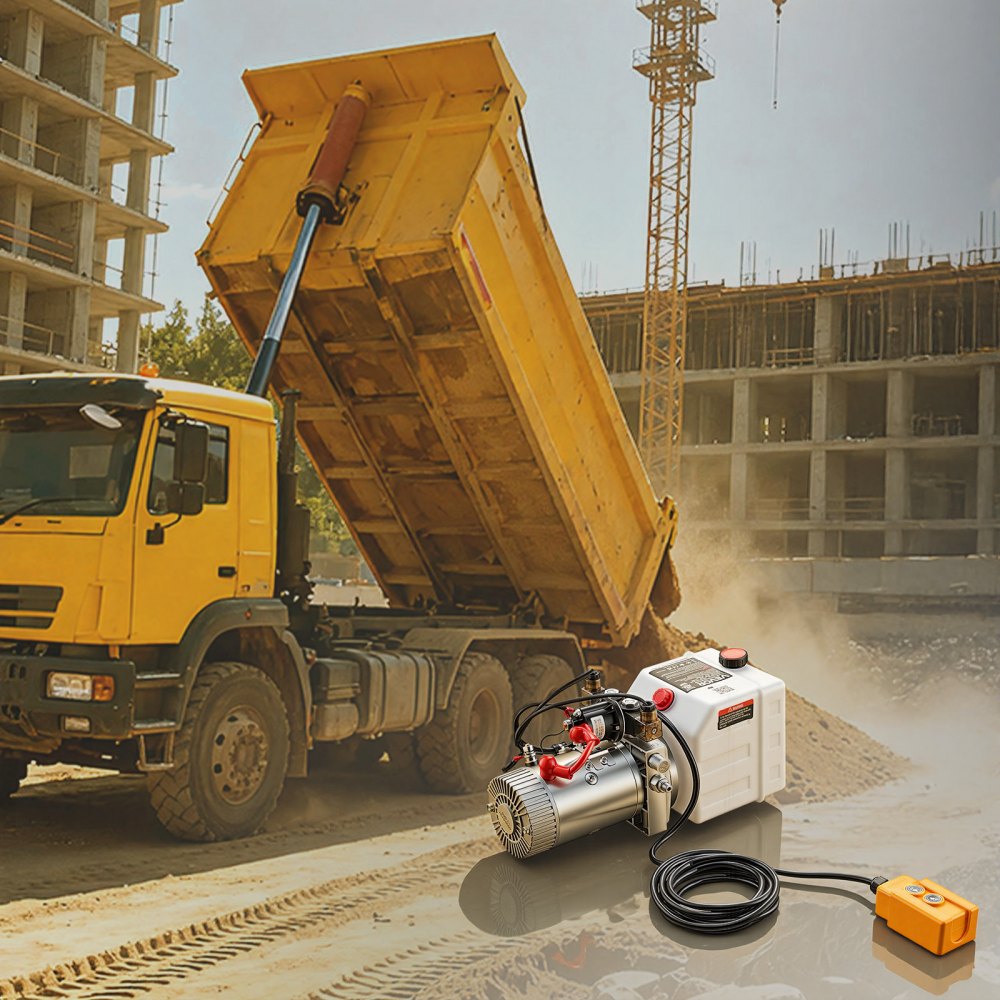 VEVOR 4 Quart Hydraulic Pump, Double Acting Dump Trailer Pump, 3200PSI Max Relief Pressure & 0.91 GPM Flow Rate, DC12V 1.6KW Hydraulic Power Unit for Dump Trailer Car Lifting (Horizontal Installation)