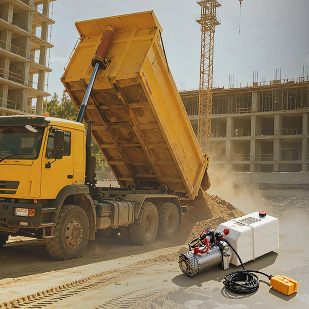 VEVOR 6 Quart Hydraulic Pump, Double Acting Hydraulic Trailer Pump, 3200PSI Max Relief Pressure, 0.91GPM Flow Rate, DC12V 1.6KW Power Unit for Dump Trailer Car Lifting (Horizontal Installation)