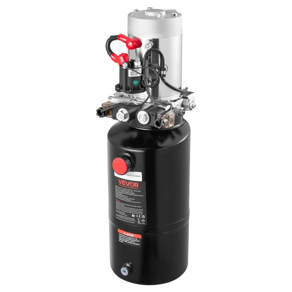 VEVOR 8 Quart Hydraulic Power Unit, Double Acting Dump Trailer Pump, 3200 PSI Max Relief Pressure & 0.91 GPM Flow Rate, DC 12V Hydraulic Pump with Metal Reservoir for Dump Trailer Car Lifting