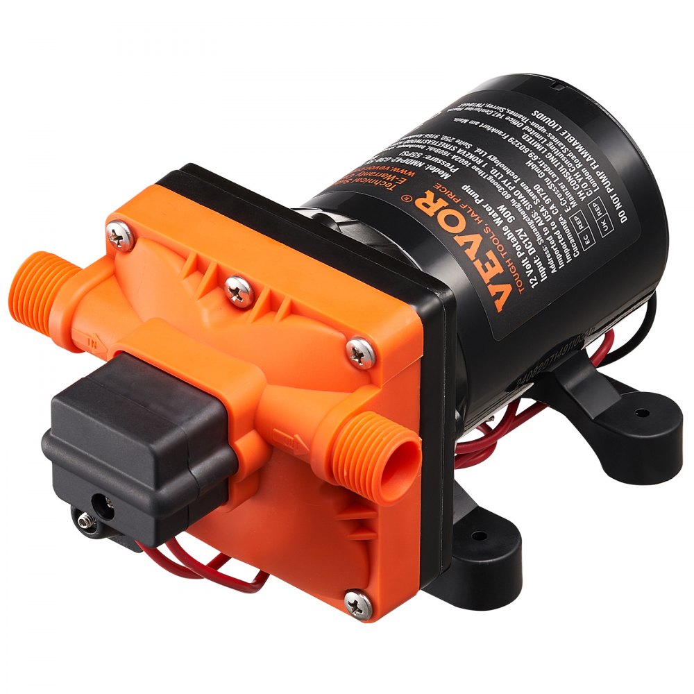 VEVOR 12V Diaphragm Pump, 3 GPM (11.36 L/min), 4-Chamber 12 Volt DC Water Pump with Automatic Pressure Switch 40-100 PSI Adjustable, 55 PSI, 1/2'' MNPT Port, for RV Yacht Food Truck Camper Marine