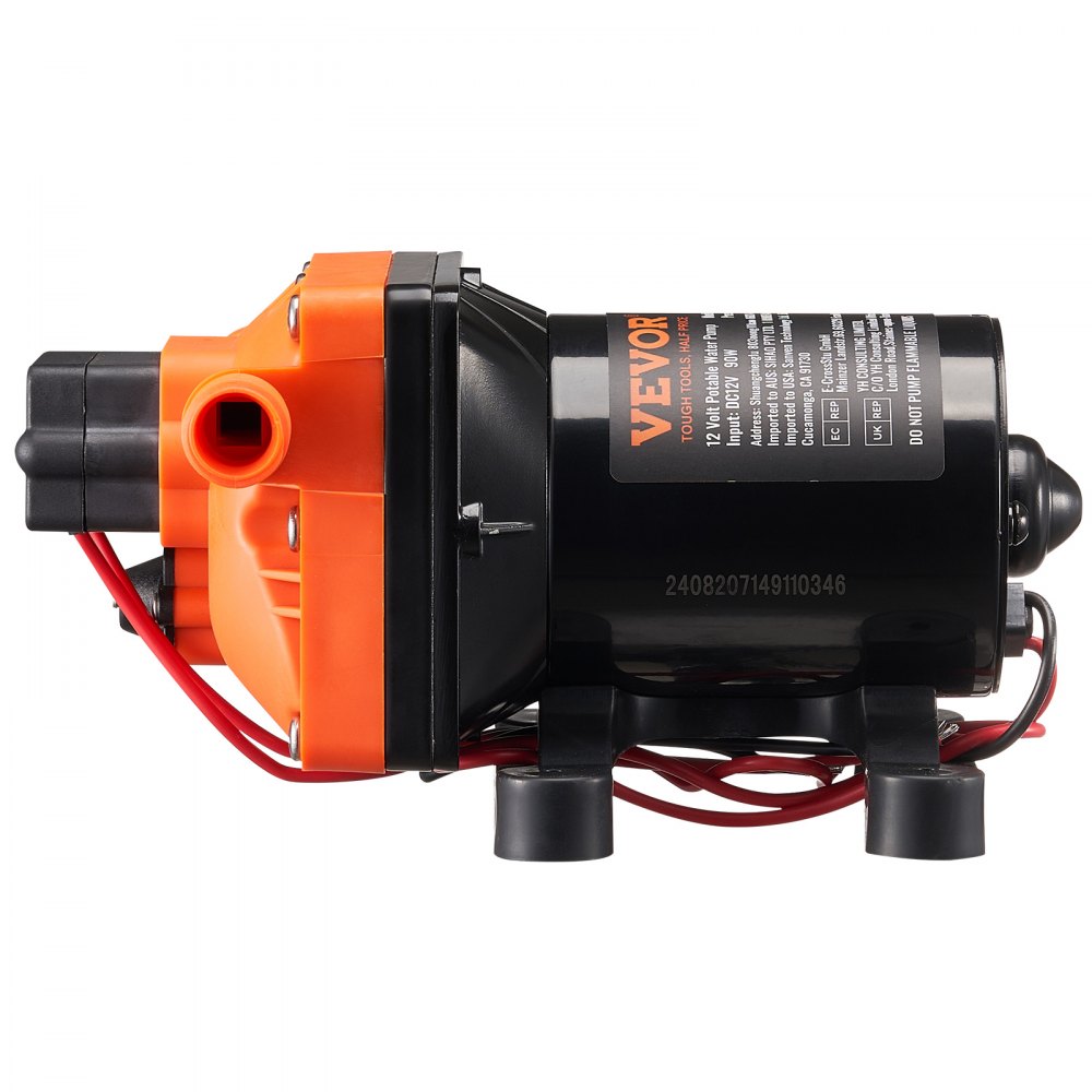 VEVOR 12V Diaphragm Pump, 3 GPM (11.36 L/min), 4-Chamber 12 Volt DC Water Pump with Automatic Pressure Switch 40-100 PSI Adjustable, 55 PSI, 1/2'' MNPT Port, for RV Yacht Food Truck Camper Marine