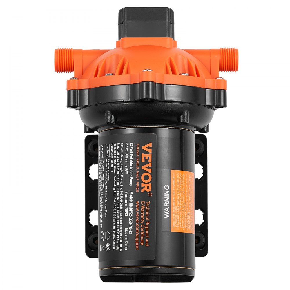 VEVOR 12V Diaphragm Pump, 5 GPM (18.93 L/min), 5-Chamber 12V DC Water Pump with Automatic Pressure Switch 40-100 PSI Adjustable, 1/2'' MNPT Port, for Agricultural Irrigation Construction Site Drainage
