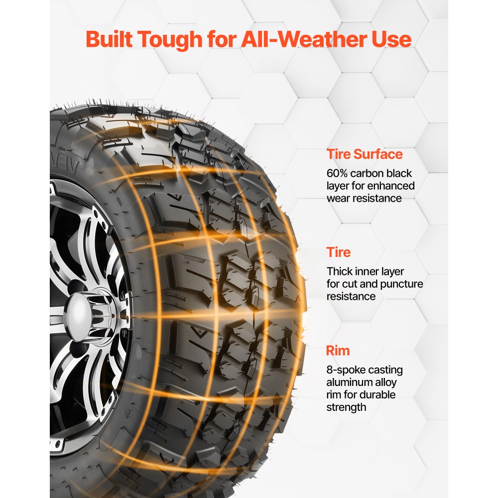 VEVOR Golf Cart Wheels, 12" 20x10-12 Black Aluminum Alloy Golf Cart Tires and Wheels Combo (Set of 4) Fit Club Car, EZGO, Yamaha, 4 Ply Rubber 4-Lug Lawn Mower Tires & Rims, 800 lbs Load, All-Terrain