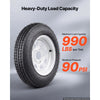 VEVOR 2-Pack Trailer Tire Rim Assembly 4.80-12 with 5 Lug on 4.5 in PCD, 6 Ply Load Range C Trailer Tire on 12" White Rims, 2.8 in Center Bore, Max Load 990LBS 90PSI for Utility/Boat/Camper Trailers
