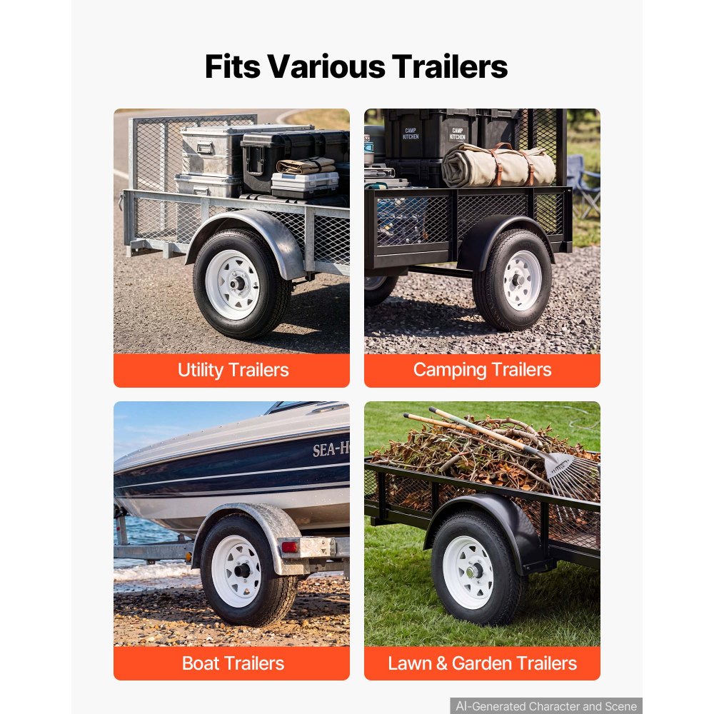 VEVOR 2-Pack Trailer Tire Rim Assembly 4.80-12 with 5 Lug on 4.5 in PCD, 6 Ply Load Range C Trailer Tire on 12" White Rims, 2.8 in Center Bore, Max Load 990LBS 90PSI for Utility/Boat/Camper Trailers