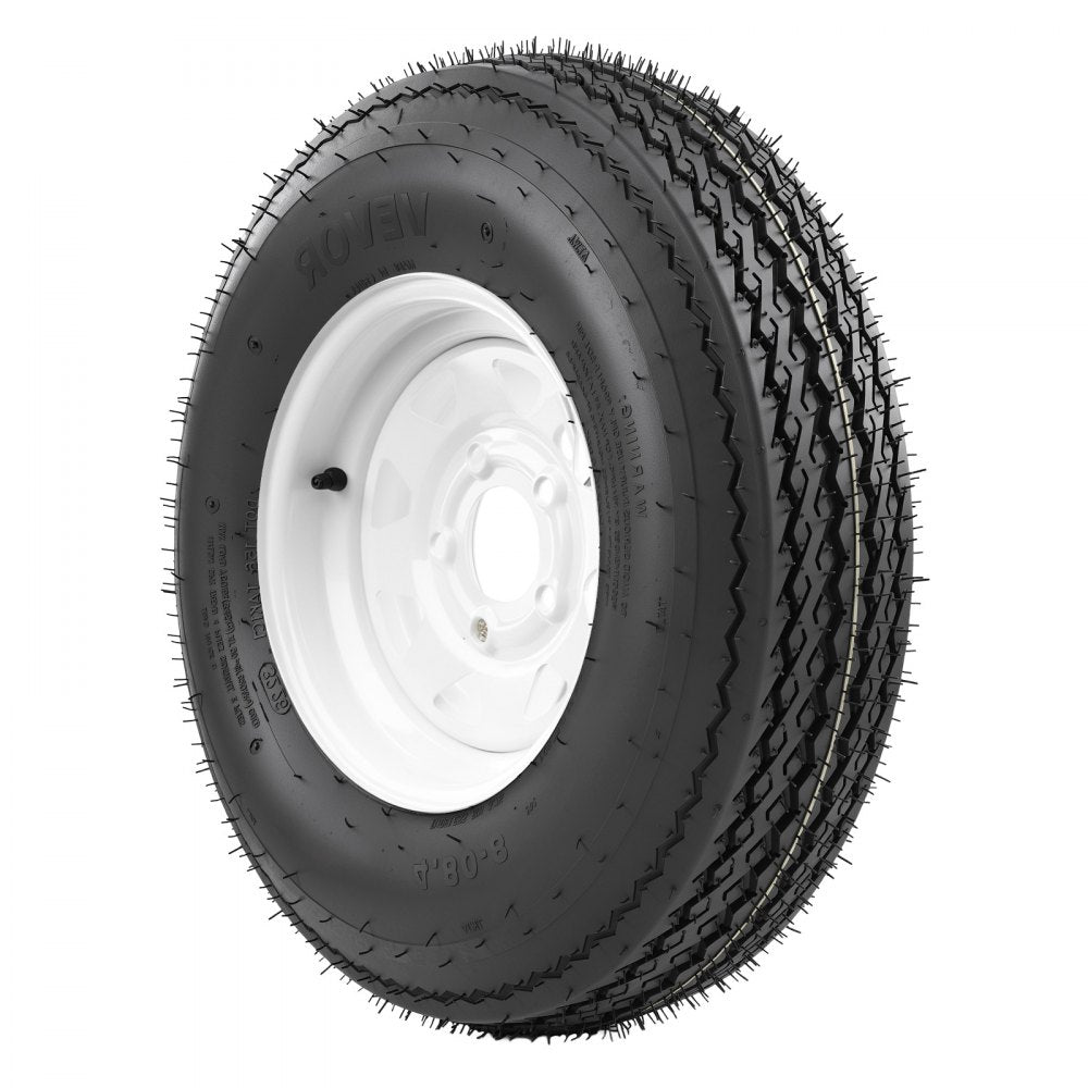 VEVOR 2-Pack Trailer Tire Rim Assembly 4.80-12 with 5 Lug on 4.5 in PCD, 6 Ply Load Range C Trailer Tire on 12" White Rims, 2.8 in Center Bore, Max Load 990LBS 90PSI for Utility/Boat/Camper Trailers