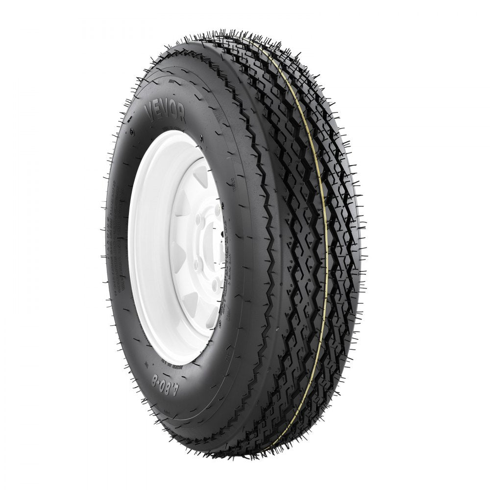 VEVOR 2-Pack Trailer Tire Rim Assembly 4.80-12 with 5 Lug on 4.5 in PCD, 6 Ply Load Range C Trailer Tire on 12" White Rims, 2.8 in Center Bore, Max Load 990LBS 90PSI for Utility/Boat/Camper Trailers