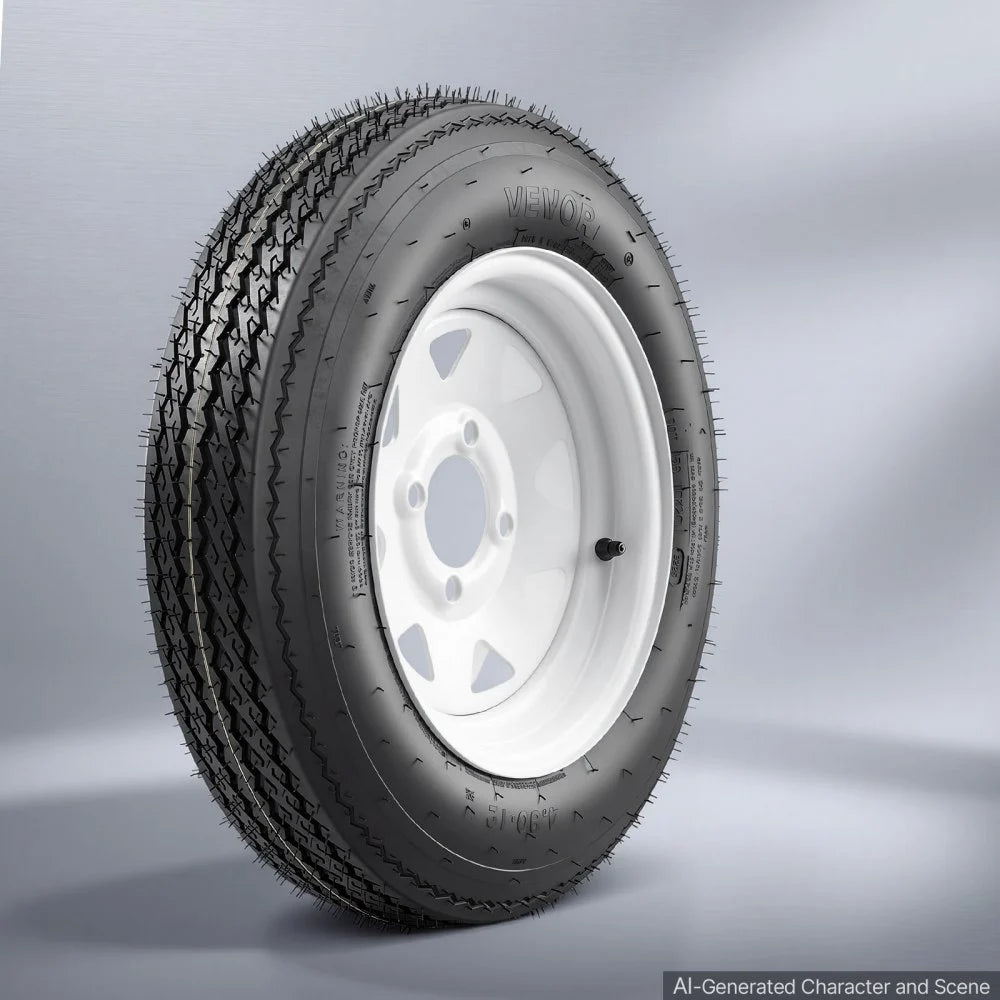 VEVOR 2-Pack Trailer Tire Rim Assembly 4.80-12 with 4 Lug on 4 in PCD, 6 Ply Load Range C Trailer Tire on 12" White Rims, 2.8 in Center Bore, Max Load 990LBS 90PSI for Utility/Boat/Camper Trailers