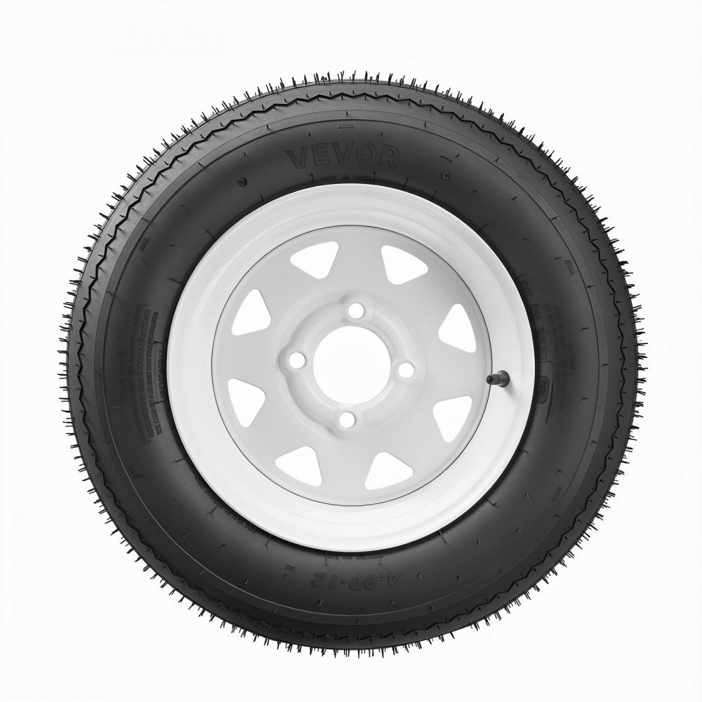 VEVOR 2-Pack Trailer Tire Rim Assembly 4.80-12 with 4 Lug on 4 in PCD, 6 Ply Load Range C Trailer Tire on 12" White Rims, 2.8 in Center Bore, Max Load 990LBS 90PSI for Utility/Boat/Camper Trailers