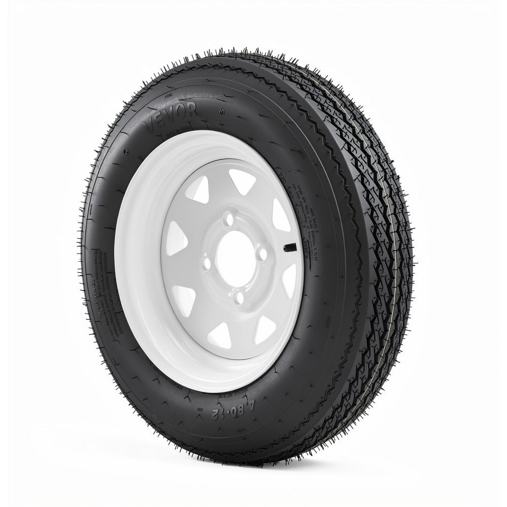 VEVOR 2-Pack Trailer Tire Rim Assembly 4.80-12 with 4 Lug on 4 in PCD, 6 Ply Load Range C Trailer Tire on 12" White Rims, 2.8 in Center Bore, Max Load 990LBS 90PSI for Utility/Boat/Camper Trailers