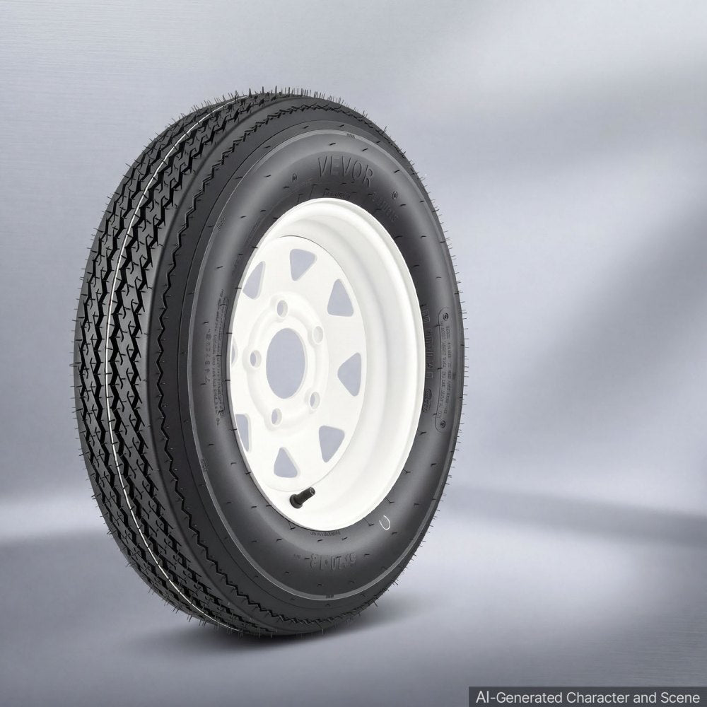 VEVOR 2-Pack Trailer Tire Rim Assembly 5.30-12 with 5 Lug on 4.5 in PCD, 6 Ply Load Range C Trailer Tire on 12" White Rims, 2.8 in Center Bore, Max Load 1050LBS 80PSI for Utility/Boat/Camper Trailers