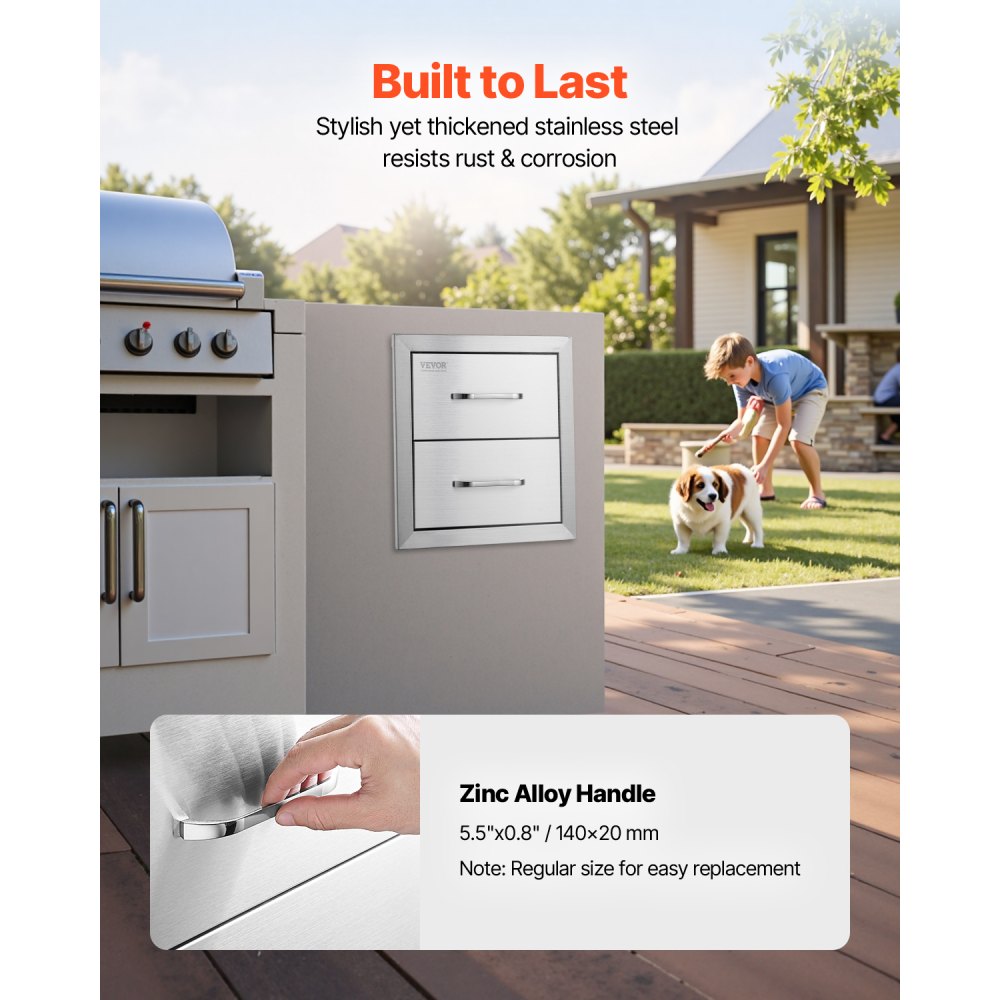 VEVOR Outdoor Kitchen Drawers 14W x 14.4H x 23D Inch, Flush Mount Double BBQ Drawers Stainless Steel with Handle, BBQ Island Drawers for Outdoor Kitchens or Grill Station